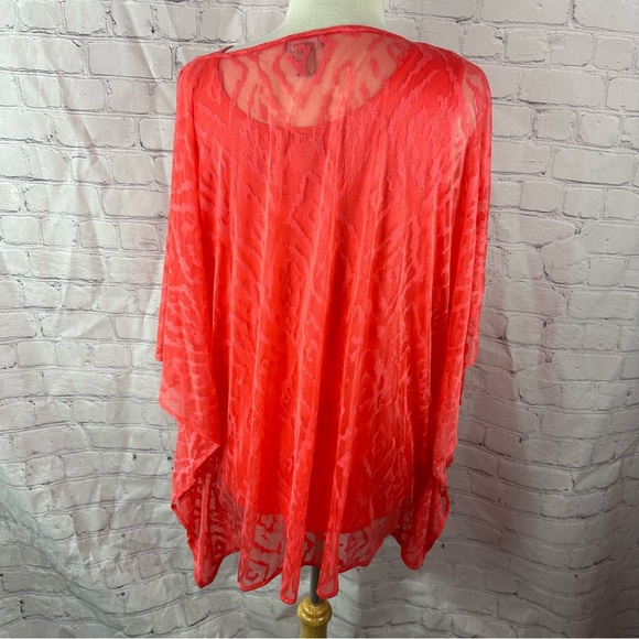 Chicos Coral v-neck poncho blouse with matching tank sz L/XL burnout design - Picture 3 of 10